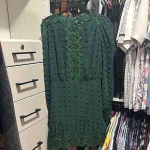 Lulu's Green Long Sleeve Bishop Sundress for Wedding Guest
